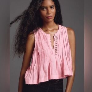 Anthropologie The Lottie Pleated Linen Tank Pink XS Sleeveless Top EUC